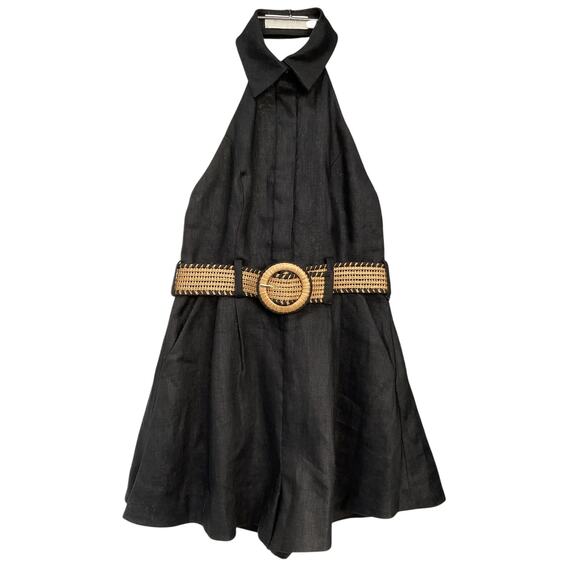 Zimmermann 'August' Black Linen Halterneck Playsuit Size 0 P - Picture 3 of 5